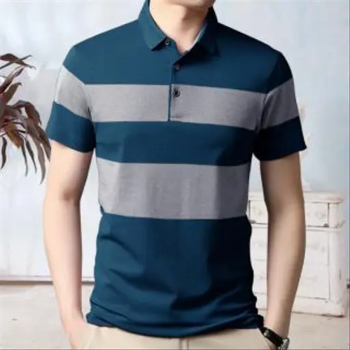 Green Weave Mens Polo Striped Half Sleeve Regular Wear Polo Cotton Blend Tshirt