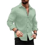 Men's Regular Fit Button Down Dress Shirts Textured Long Sleeve Casual Hawaiian Shirt