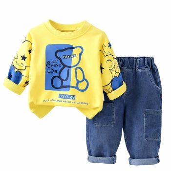 Kids Cotton T-shirt and Denim Pant Set Comfort Fit all Season for Boys and Girls
