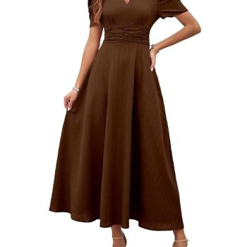Girl's & Women's Solid Color V-Neck A-Line Maxi Dress for Women