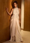IVORY HALTER NECK EMBROIDERED TOP WITH DRAPE SKIRT CATEGORY