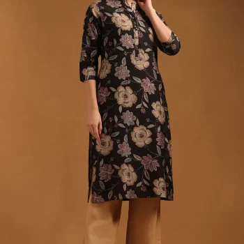 Black Desert Storm Floral Kurta