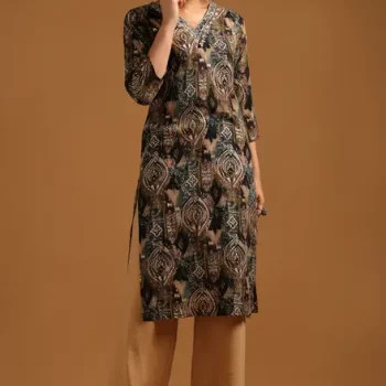 Rust Pure Cotton Floral Kurta