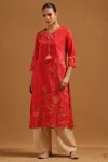 Rust Cotton Floral Kurta