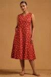 Rust Pure Cotton Polka Dot Dress