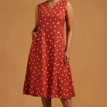 Rust Pure Cotton Polka Dot Dress