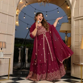 Mehbooba- Rose Magenta Cutdana Embroidered Georgette Lehenga Set