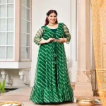 Morni- Dark Green Leheriya Chiffon Cape Set