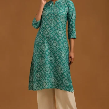 Teal Green Desert Storm Ethnic Motifs Kurta