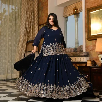 Dil Kya Kare- Navy Blue Cutdana Embroidered Georgette Lehenga Set
