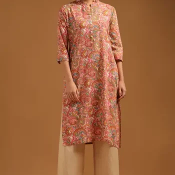 Pink Cotton Flex Botanical Kurta
