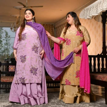 Dekha Tenu- Lilac & Purple Pure Crepe Cutdana Embroidered Kurta Skirt Set