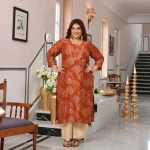 Gunjan- Burnt Orange Floral Printed Viscose Kurta