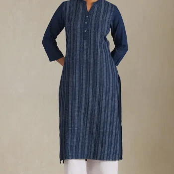 Indigo Denim Dots Kurta With Thread Work