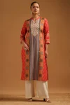 Rust Pure Cotton Floral Kurta