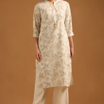 Cream Cotton Botanical Kurta