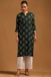 Green Rayon Ethnic Motifs Kurta