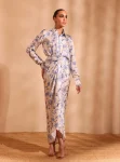 Hasi Cupro Satin Printed Off White Skirt set