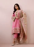 Tissue Shamili Fuschia Kurta Set