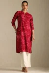 Wine Muslin Floral Print Kurta