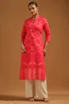 Pink Pure Cotton Geometric Kurta
