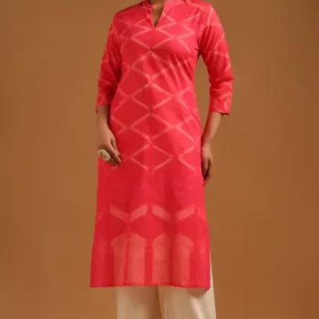 Pink Pure Cotton Geometric Kurta