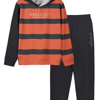 HELLCAT Trendy Printed Cotton Blend Hoodie T-shirt Jogger Trackpant Clothing Set for Boys