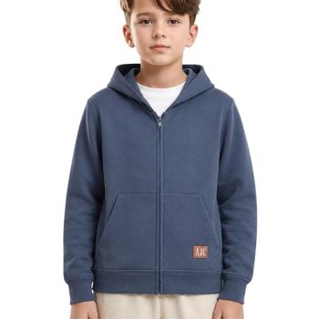 Boys Hooded Sweatshirt | Full Zip Closure | Full Sleeves | Kangaroo Pocket | Regular Fit | Winter Jacket for Boys