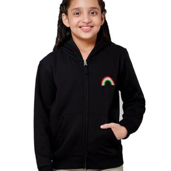 Girls Zipper Hooded Sweatshirt | Placement Print | Insert Pockets | Ribbed Hem | Regular Fit