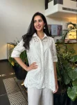 Daenysia Supima Cotton Off White Shirt With Cami