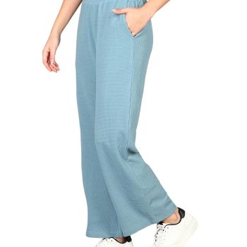 Women's Straight Fit Mid Rise Solid Stretch Waffle Straight Pants