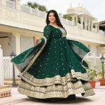 Ghevar- Peacock Green Georgette Embroidered Anarkali Lehenga Set
