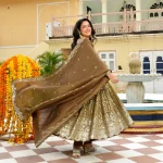 Mohabaatein- Antique Bronze Pure Tissue Crush Sequin Embroidered Anarkali Set