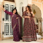 Katha- Shades of Wine Fusion Print Zari Embroidered Pre-Drape Saree