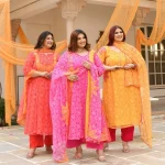 Sharbati Nimboo- Pink & Yellow Bandhani Applique Chiffon Anarkali Set