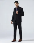 Dark Purple Three Piece Jacquard Suit - Balliso