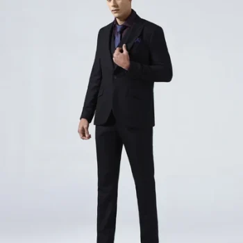 Dark Purple Three Piece Jacquard Suit - Balliso