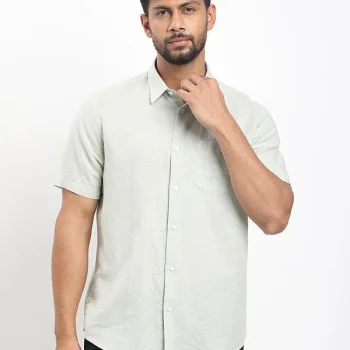 Men's Solid Half Sleeves Linen Blend Shirt
