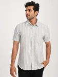 Men's Striped Half Sleeve Cotton Blend Shirt