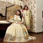 Teri Deewani- Ivory & Gold Pure Cosmos Tissue Silk Cutdana Embroidered Suit Set