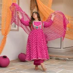 Gulabwati- Pink Banarasi Brocade Leheriya Chiffon Anarkali Set