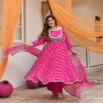 Gulabwati- Pink Banarasi Brocade Leheriya Chiffon Anarkali Set