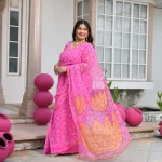 Nazakat- Gulabi Bandhani Applique Chiffon Pre-drape Saree
