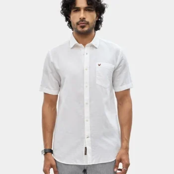 White Half Sleeve Linen Solid Shirt - Cleo