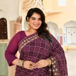 Katha- Shades of Wine Fusion Print Zari Embroidered Pre-Drape Saree