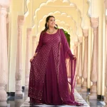 Wine Thread Embroidered Georgette Anarkali Dress