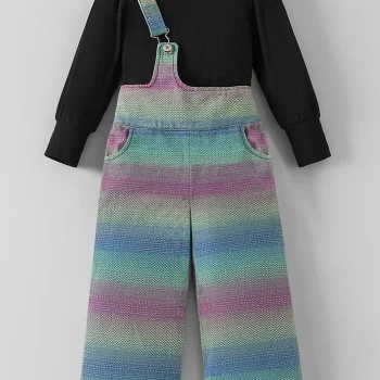 2-Pc Ribbed Fabric Blouse & Jeans