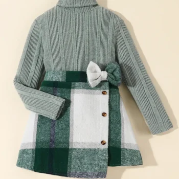 Turtle Neck Checkered Skirt Set
