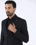 Black Three Piece Textured Suit - Atoll