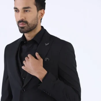 Black Three Piece Textured Suit - Atoll